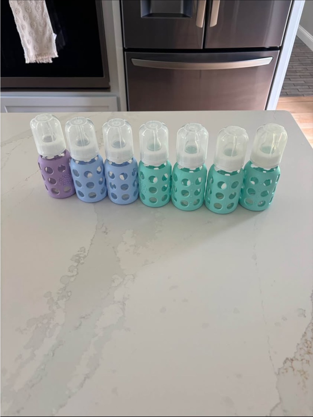 Pastel Silicone Sleeve Baby Bottles - Lavender, Blue & Mint (Set of 7)